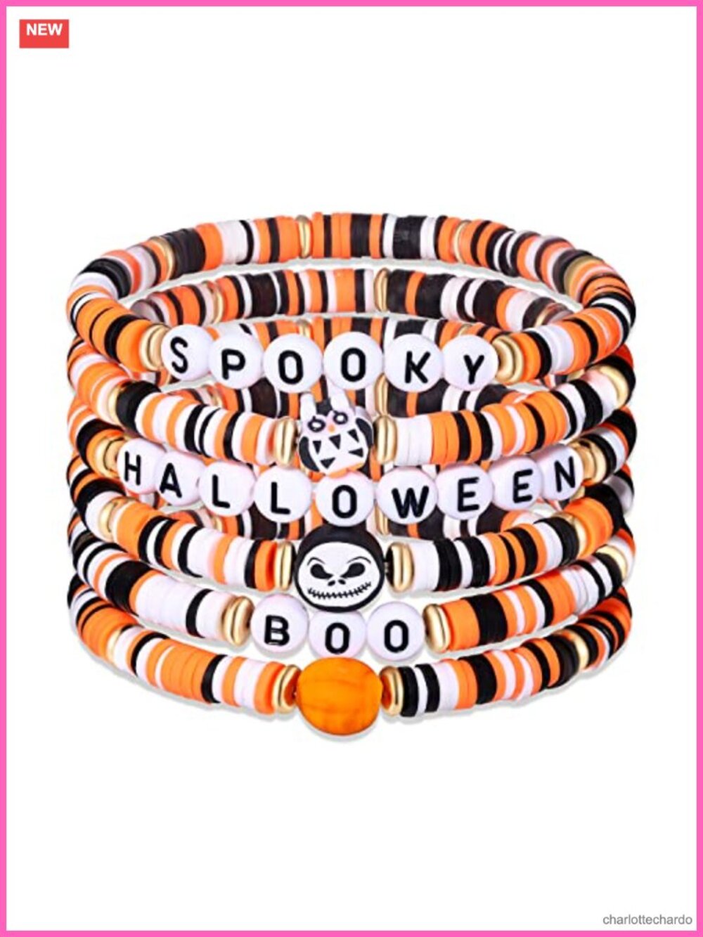 Halloween Heishi Beaded Stretch Bracelet Set Stackable Surfer Jewelry